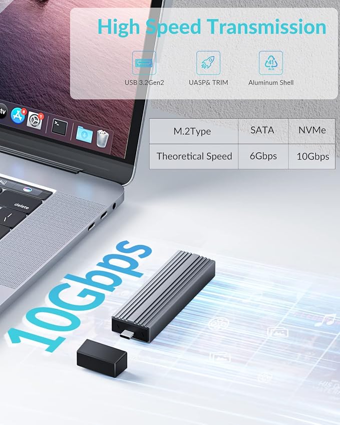 PHIXERO 10Gbps SSD Enclosure, Tool-Free and Wireless. Compactible - Image 4