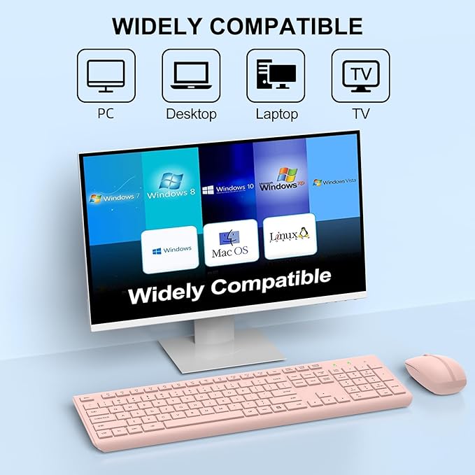Wireless Keyboard and Mouse Combo, Full-Size Silent Ergonomic Keyboard and - Image 8