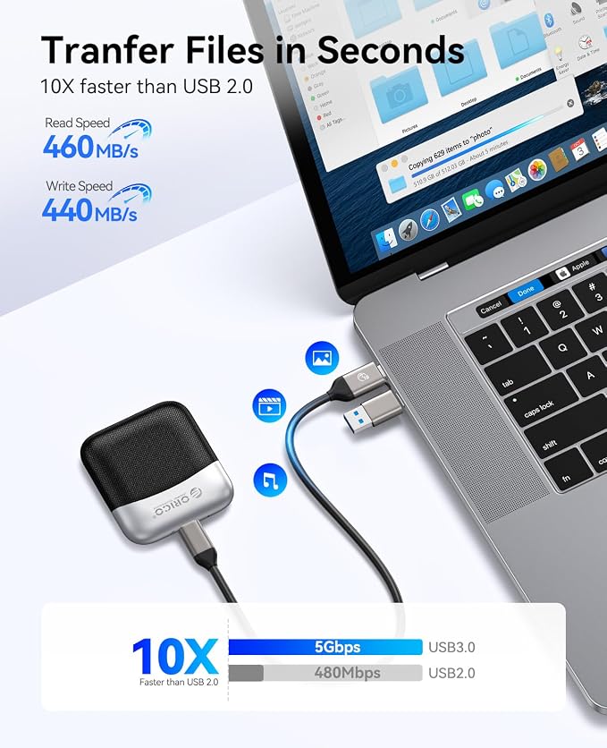 ORICO 1TB External SSD with 2 in 1 USB C & A Cable, Plug and Play Portable - Image 7