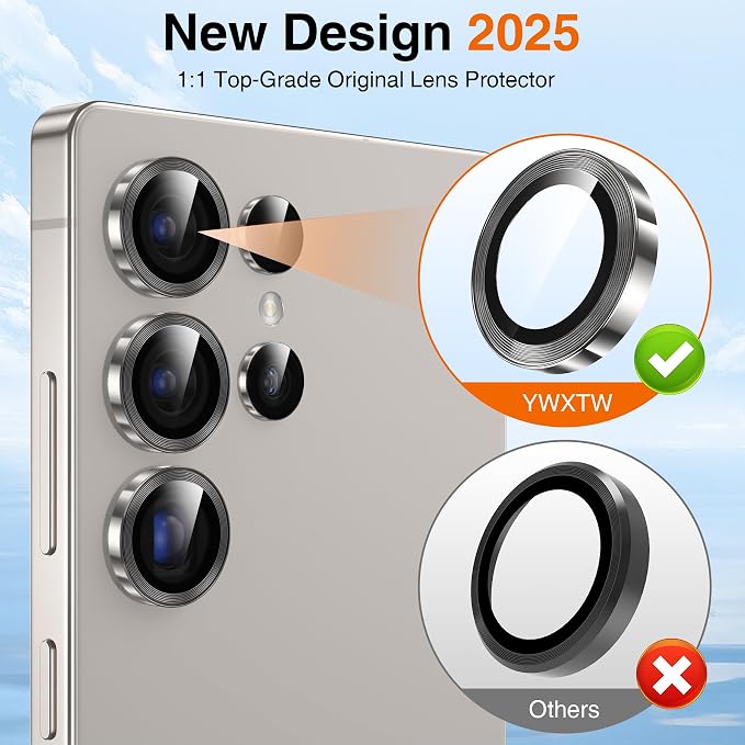 YWXTW S25 Ultra Camera Lens Cover, 9H Tempered Glass Upgraded Metal Edging - Image 2