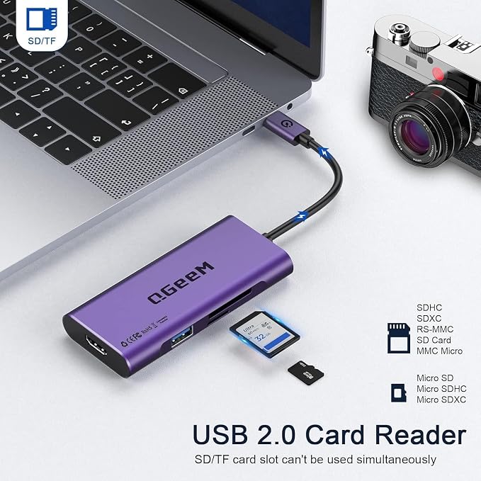 USB C Hub, QGeeM USB 4k to HDMI Adapter, 7 in 1 USB-C Dongle - Image 6