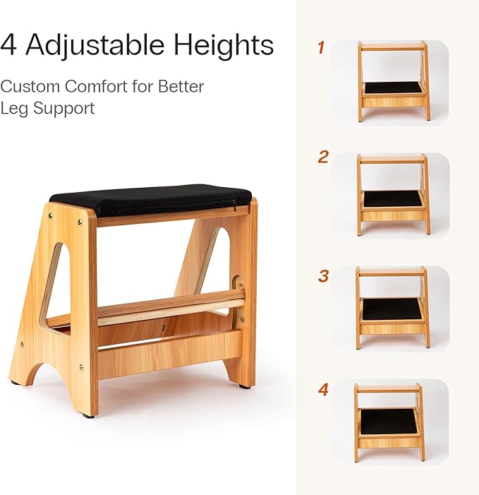 StrongTek Double Step Footrest, Adjustable Wooden Foot Stool - Image 5