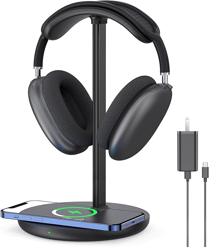 Headphone Stand with Wireless Charger, Gaming Headset Holder Hanger Rack 2 IN 1 by HIWE