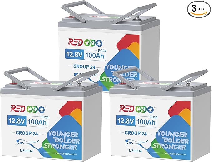 Redodo 3 Pack 12V 100Ah Group 24 Lithium Battery, 1280Wh Deep Cycle by PrimeDayRedodoSaveup55