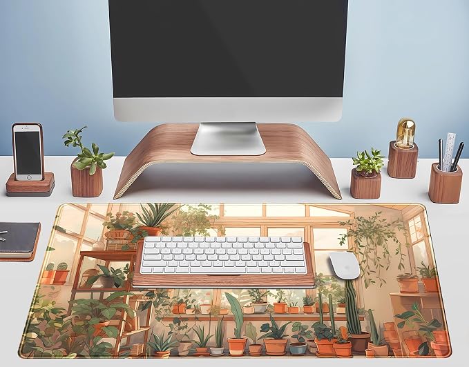 Cute Plant Lover Desk Mat Cozy Mouse pad Beige, XXL Large Extended Earthy Brown - Image 5