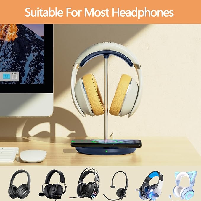 Headphone Stand with Wireless Charger, Gaming Headset Holder Hanger Rack 2 in 1 - Image 8