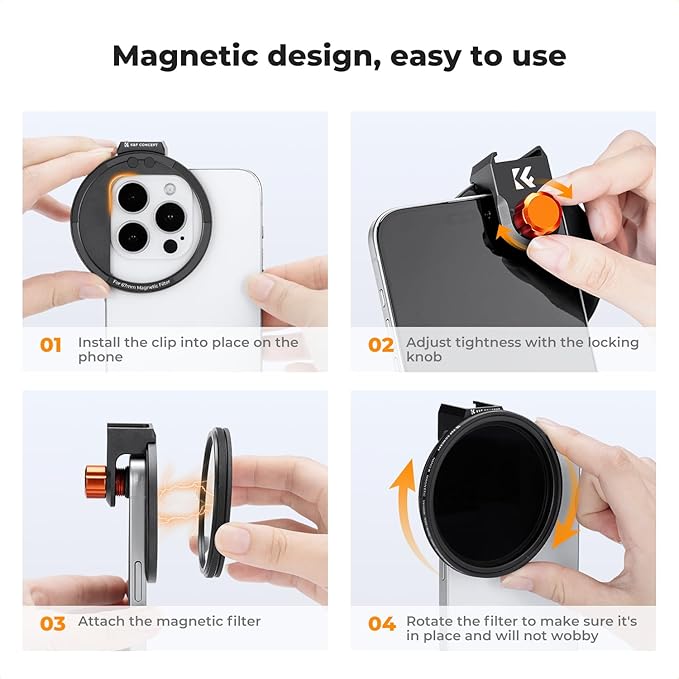 K&F Concept Clip On 67mm Variable ND2-32 Magnetic Phone Lens Filter Kit - Image 6