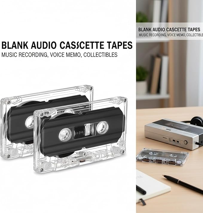 2 Pack Blank Cassette Tapes 60 Minutes Clear Audio Recording Tape - Image 3