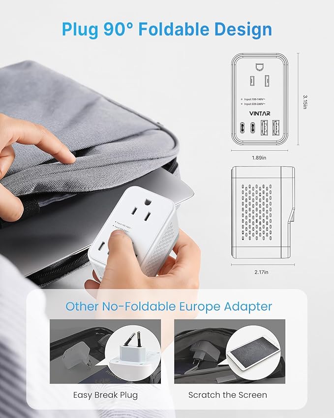 220V to 110V Travel Voltage Converter US to Europe, VINTAR 2000W Foldable - Image 4