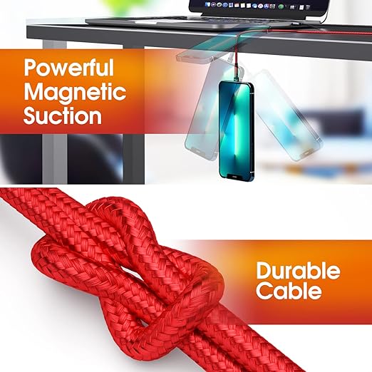 Magnetic Charging Cable, 540 Rotating Phone Charger 3 in 1 USB Cable Nylon - Image 5