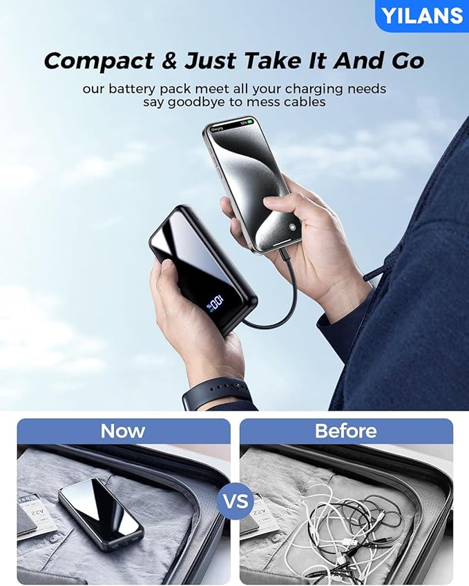 Portable Charger, 42800mAh Power Bank Built-in Cable, 22.5W PD USB C in & Out - Image 4