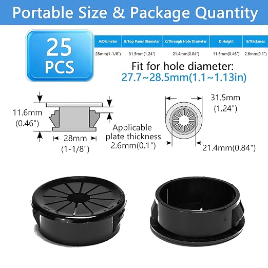 25 Pcs Cable Grommet, Snap Bushing 1-1/8" Mounting Diameter, Flexible - Image 9