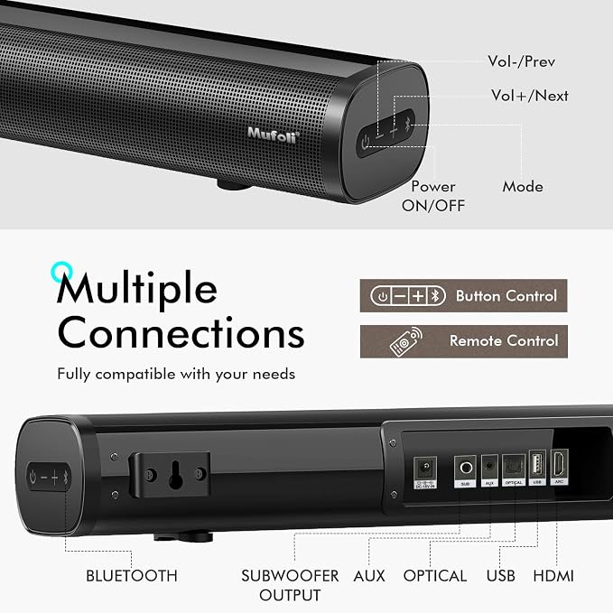 Sound Bars for TV with Subwoofer 2.1 CH 120W Soundbar for TV, for PC, Surround - Image 6