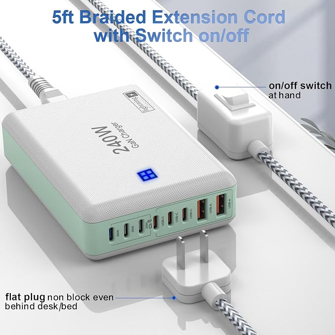 240W Fast Chargers for Multiple Devices 8 Ports, 6 Type C + 2 USB A Charger - Image 4
