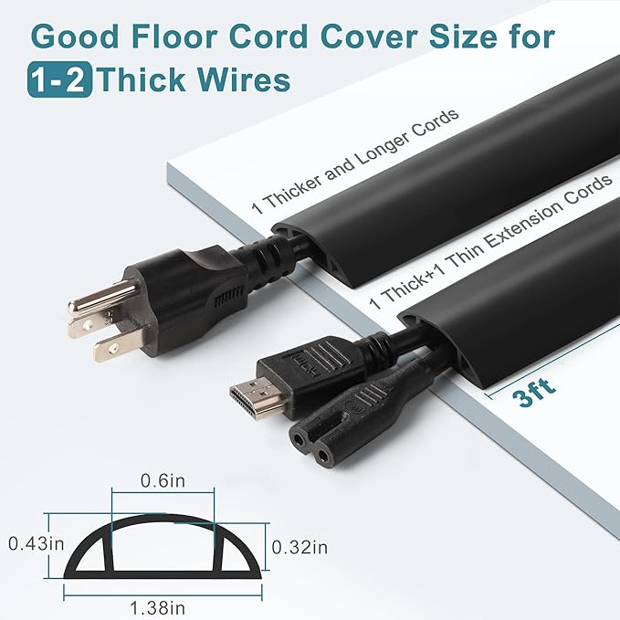 Floor Cable Cover 3ft Black, LZEOY Cord Covers - Image 2