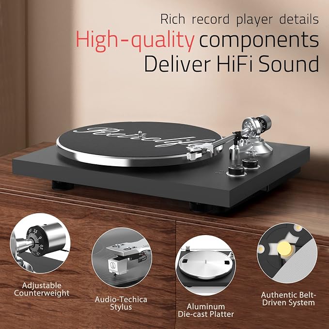 Turntables Record Player Wireless Output Connectivity Vinyl Player Belt-Drive - Image 9