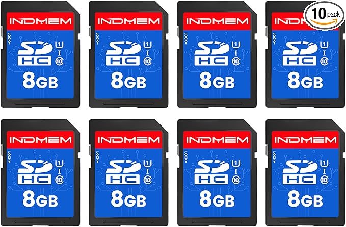 INDMEM SD Card 8GB, 8 Packs Class 10 8GB Flash Memory Card MLC Standard Secure by READYXIO