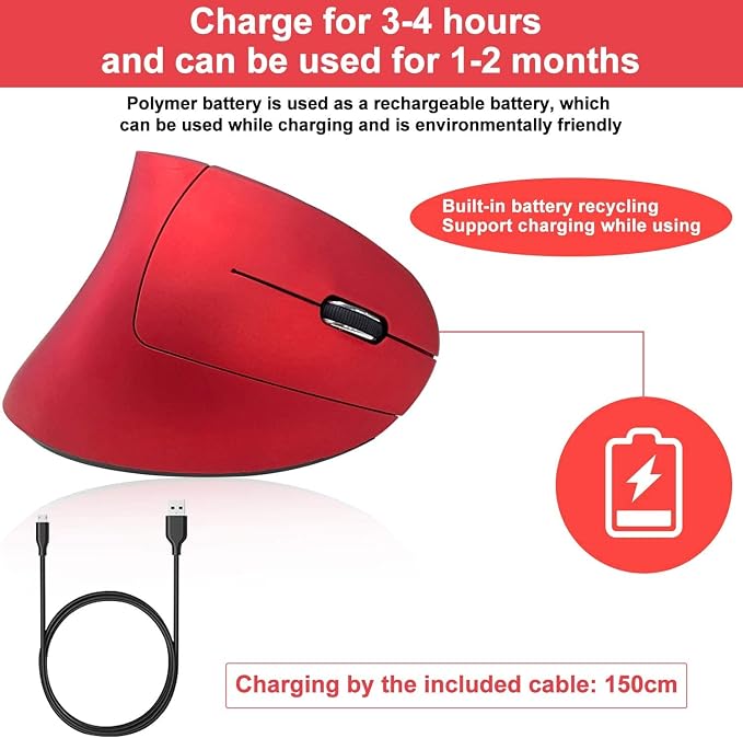 Vassink Ergonomic Rechargeable Wireless Mouse, 2.4Hz Rechargeable Wireless - Image 4