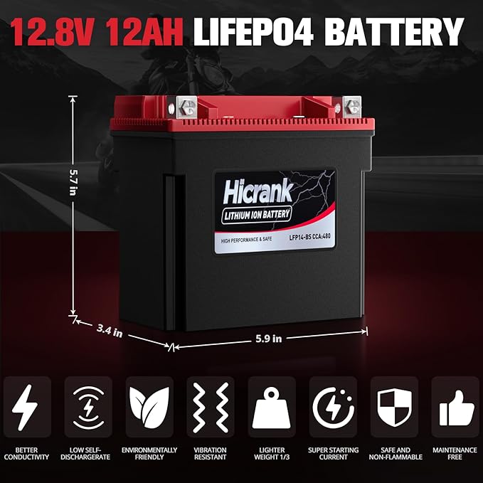 YTX14-BS, Lithium LiFePO4 Motorcycle Battery, Digital Readout, Fits - Image 2