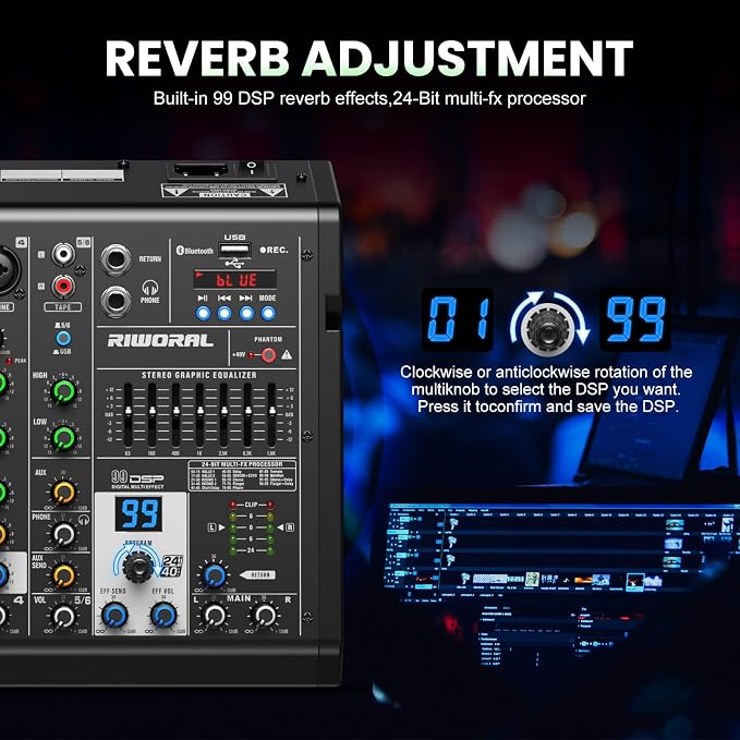 6 Channel Audio Interface Dj Mixer Soundboard Console 99 Dsp Reverb Delay - Image 5