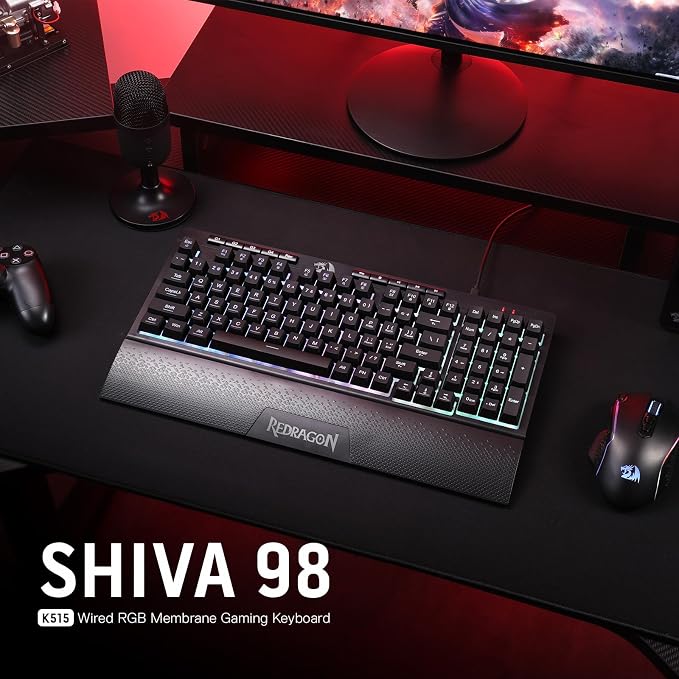 Redragon K515 Shiva Wired RGB Membrane Gaming Keyboard, 98 Keys Mechanical-Feel - Image 9
