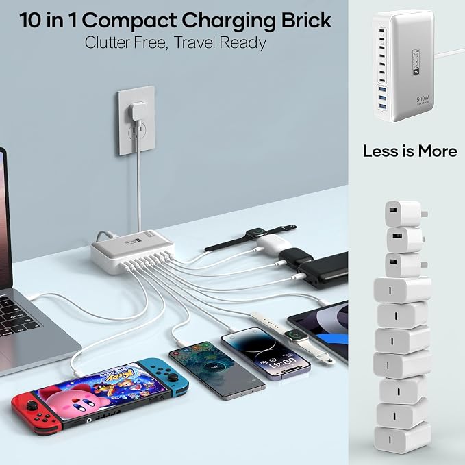 500W Charging Station for Multiple Devices, 10 Ports Charging Blocks for - Image 2