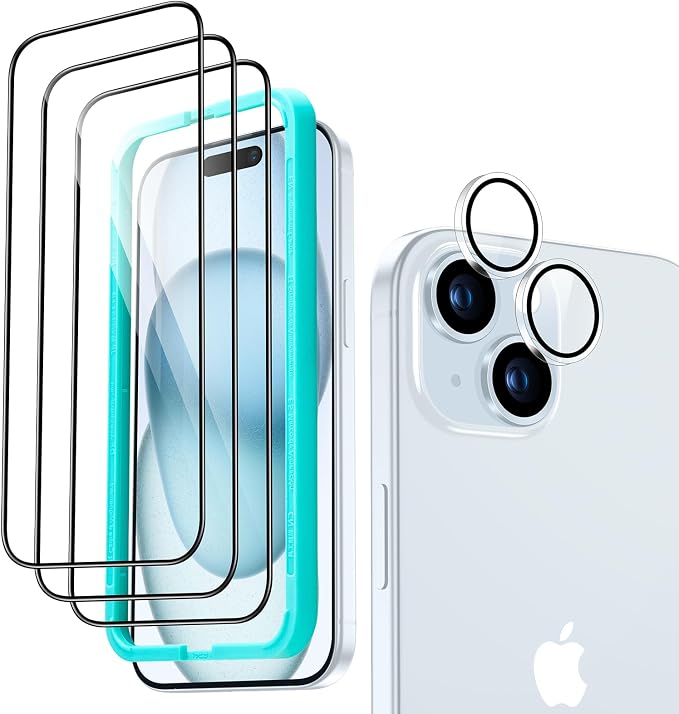 ESR 3+1 Pack for iPhone 15 Screen Protector, 3 Tempered-Glass Screen Protector by ESR