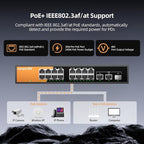 16 Port Gigabit PoE Switch Unmanaged, 16 PoE+ Ports @240W, 2 Gigabit Uplink - Image 5
