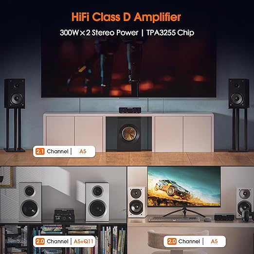 Douk Audio A5 2 Channel TPA3255 Stereo Amp, 300 Watts x2 Mini Hi-Fi Audio Power - Image 2