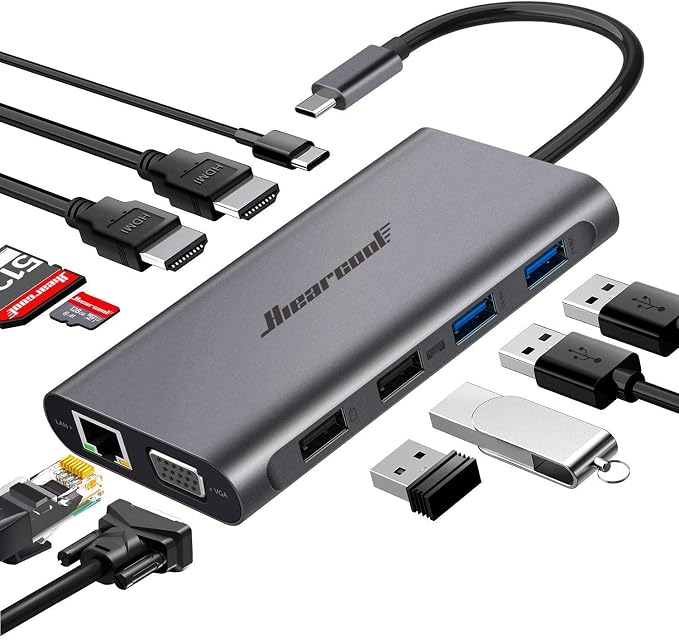 Hiearcool USB C Hub, USB-C Laptop Docking Station, 11IN1 Triple Display Type C by Hiearcool