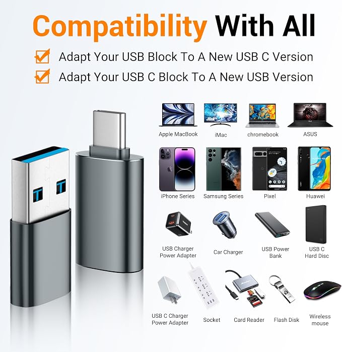 Temdan USB to USB C Adapter for iPhone 16 Charger 4 Pack, USBC Female to A Male - Image 2