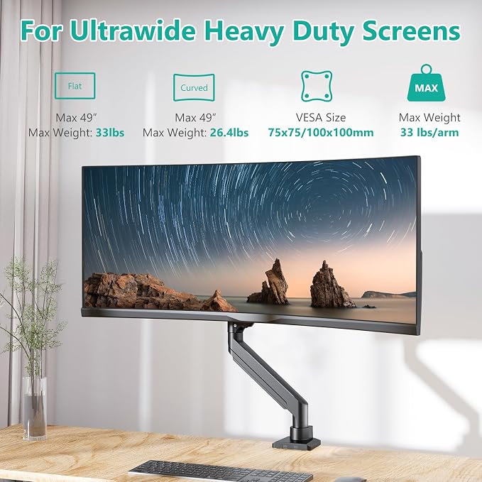WALI Ultrawide Monitor Arm for 13 to 49 Inch Heavy Duty Curved Screens - Image 3