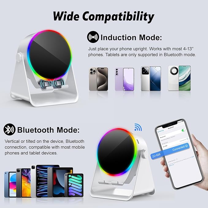 Wireless Induction Speaker, 4 in 1 Bluetooth Speaker Phone Stand - Image 3