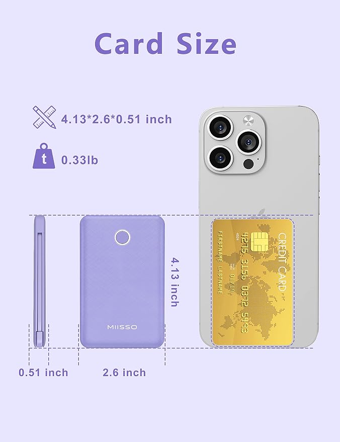 2-Pack 6000mah Ultra Slim Built in Cables Power Bank, Card Size Built in USB C - Image 2
