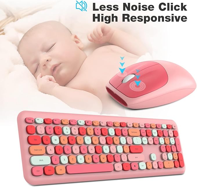 KNOWSQT Wireless Keyboard and Mouse Combo, Pale Pink Full-Sized 2.4G Silent - Image 5