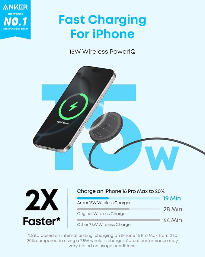 Anker Zolo Magnetic Wireless Charger, Qi2 Certified 15W MagSafe-Compatible - Image 2
