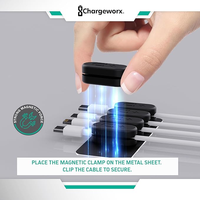 ChargeWorx Pack of 5 Magnetic Cable Clips, Cord Organizer - Image 8