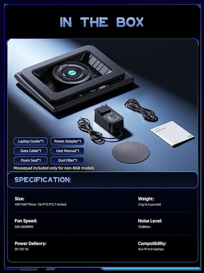 llano V12 Laptop Cooling Pad, Gaming Laptop Cooler Stand - Image 7