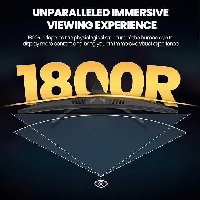 CRUA 27" Curved Gaming Monitor, 2k QHD VA Screen, 165Hz/180Hz Computer Moniter - Image 6