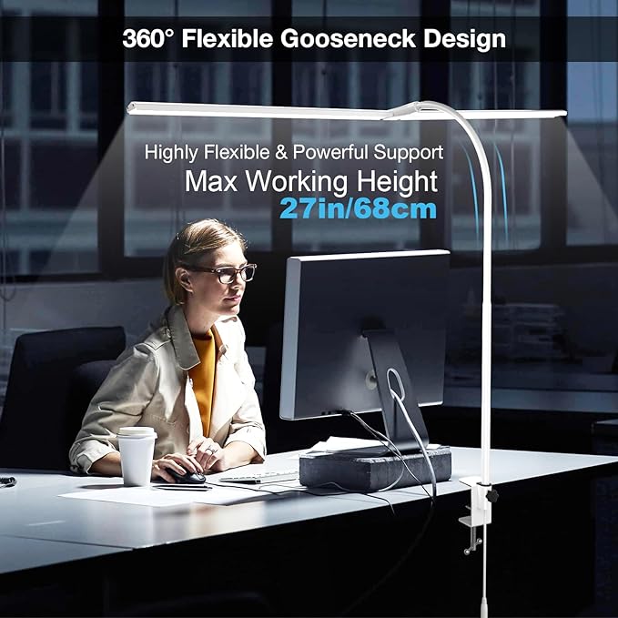 Hensam 31.5 Inch LED Desk Lamp, Double Head Desk Light - Image 5