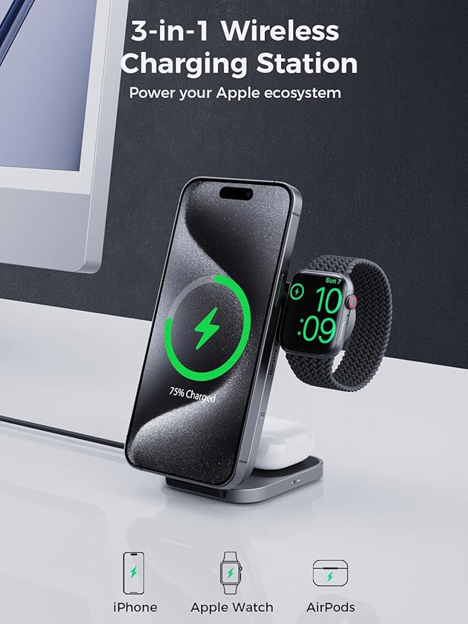 3 in 1 Charging Station, MagFusion Z Foldable Qi2 Certified 15W Wireless - Image 2