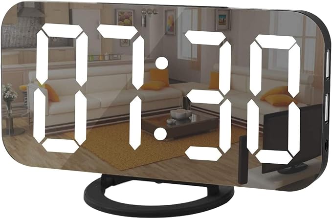 Digital Clock Large Display, LED Alarm Electric Clocks Mirror Surface by SZELAM