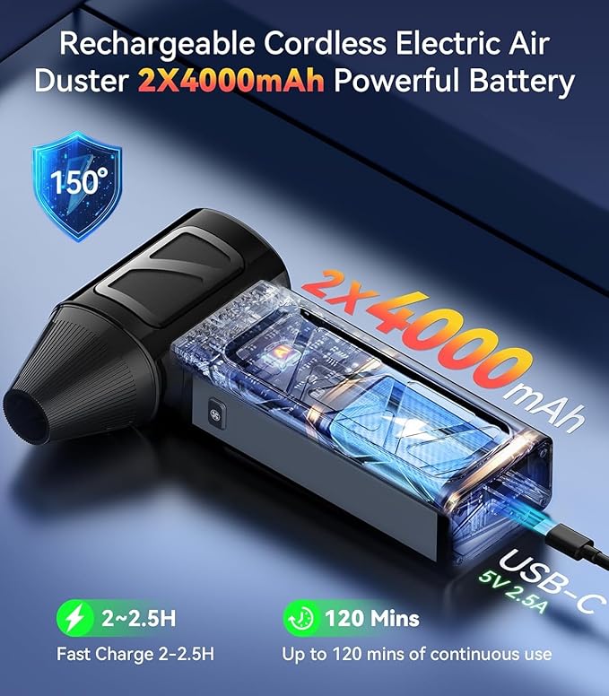 Compressed Air Duster, 360000 RPM Electric Air Duster, Rechargeable Cordless - Image 4