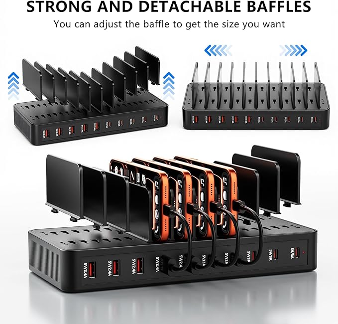 USB C Charging Station for Multiple Devices, 10-Port 100W Charging Dock - Image 6