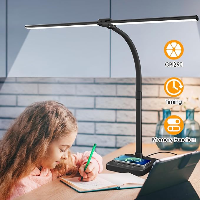 ShineTech LED Desk Lamp for Home Office, 24W Double Head Desk Light - Image 9
