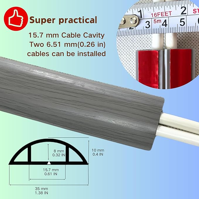 3.3ft Self Adhesive Floor Cord Cover, Heavy Duty Soft PVC Cable Protector and - Image 2