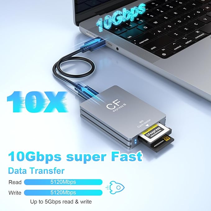 CFexpress Type B and SD Dual-Slot Memory Card Reader, 10Gbps USB 3.2 Gen 2 Type - Image 3