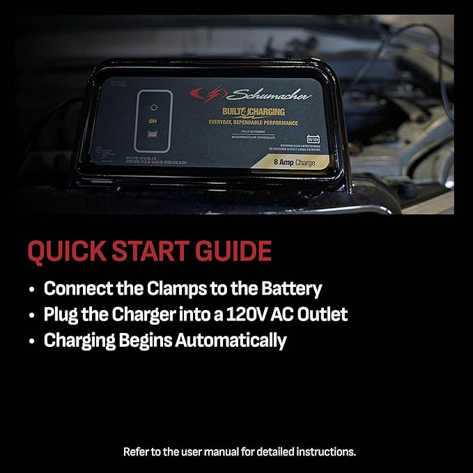 Schumacher Electric 8A Car Battery Charger and Maintainer, 3-in-1 Solution - Image 3