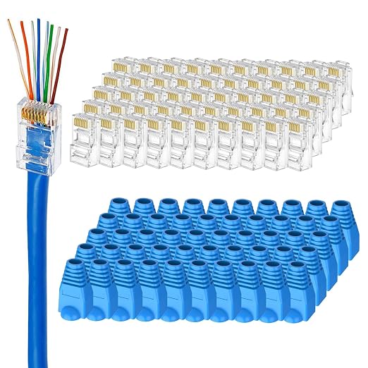 UTP RJ45 Connectors, Cat6 RJ45 Pass Through Plugs 50-Pack, Cat6 RJ45 Plugs by Brileine