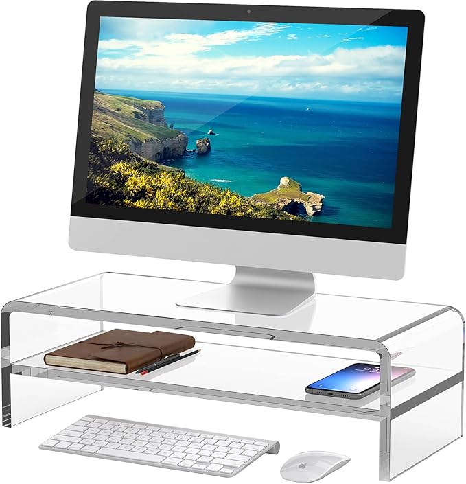 Egchi Acrylic Monitor Stand, 2 Tiers Computer Monitor Riser, Computer by Egchi